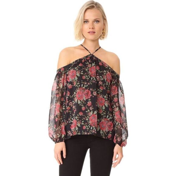 NWT WAYF Nordstrom Liberty Cold Shoulder Chiffon Boho Floral Blouse Size S - Picture 1 of 13